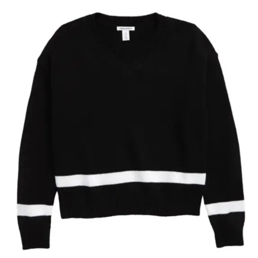 Nordstrom Stripe Boxy V-Neck Sweater Size M